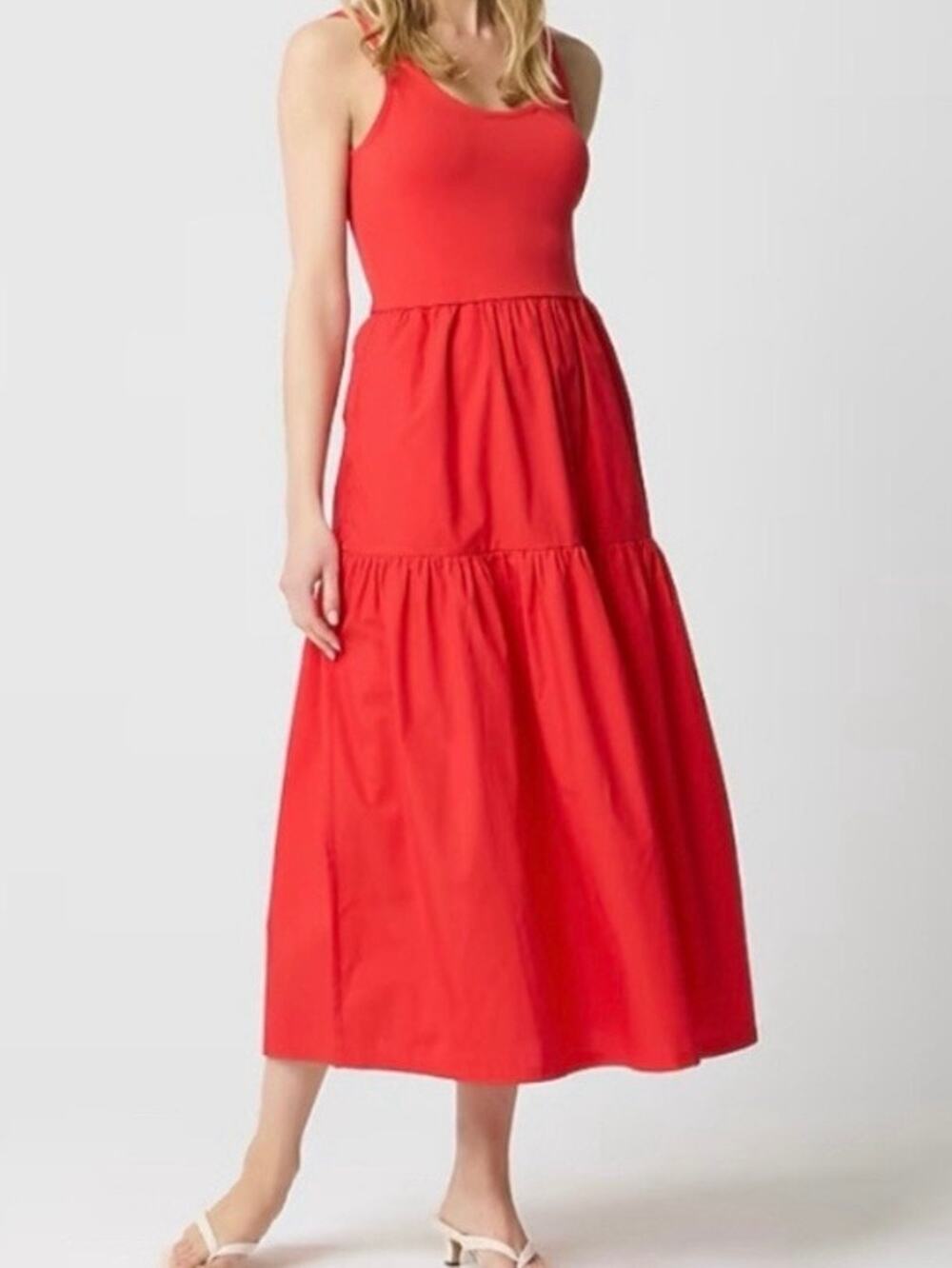 J.Crew Red Cotton Tiered Maxi Dress Sz.XL